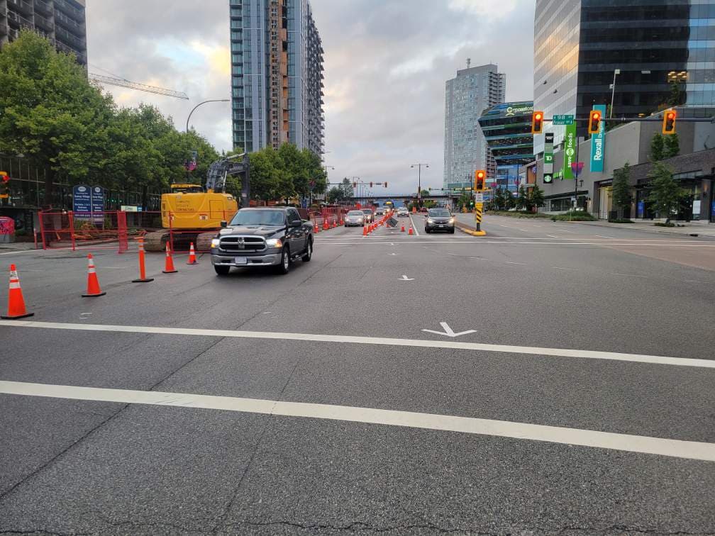 Traffic control setup on road construction